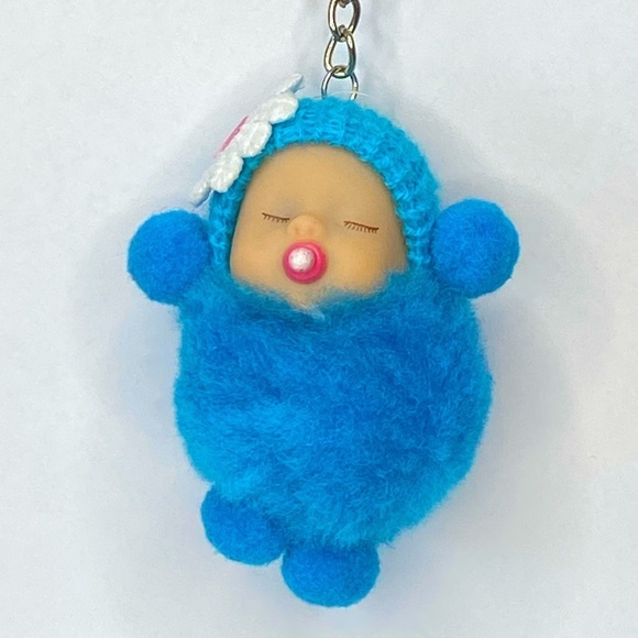 SLEEPY BABY WITH PACIFIER SMALL POMPON IN BLUE‎ KEYCHAIN CHARM - Picture 4 of 6